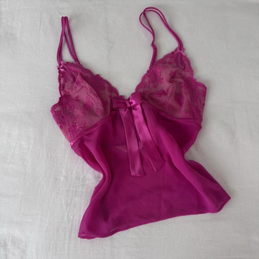 Vintage Sheer Euro Y2K Pink Tank Top With Bow - Picture 2 of 8